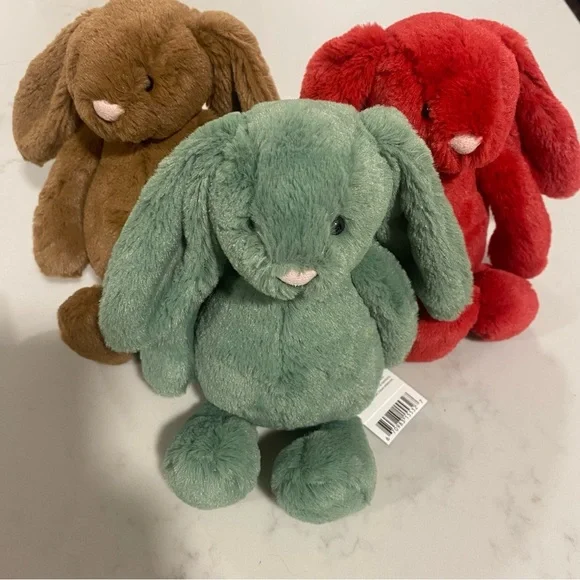 NWT Retired Jellycat Bashful Bunny Holiday Trio - cranberry, nutmeg, and ivy - Picture 2 of 11